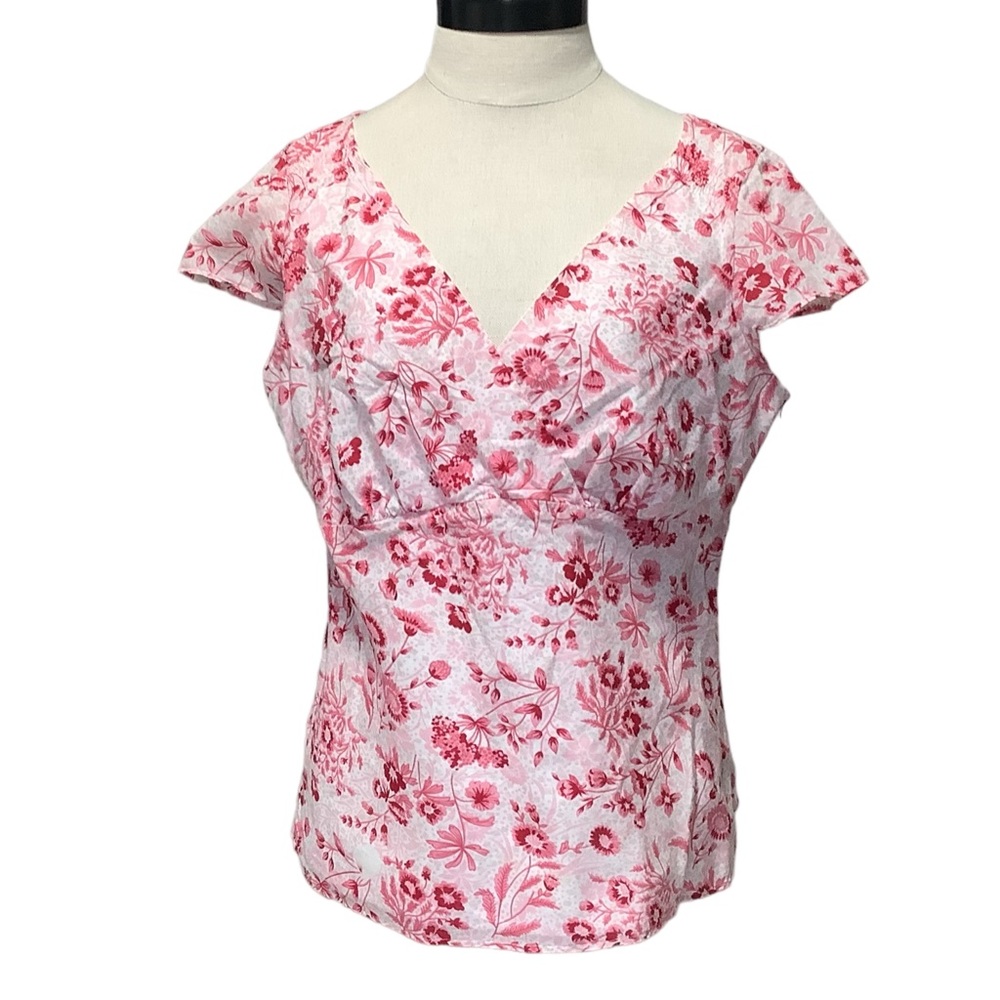 LOFT Pink Floral Faux Wrap Top - Size 10